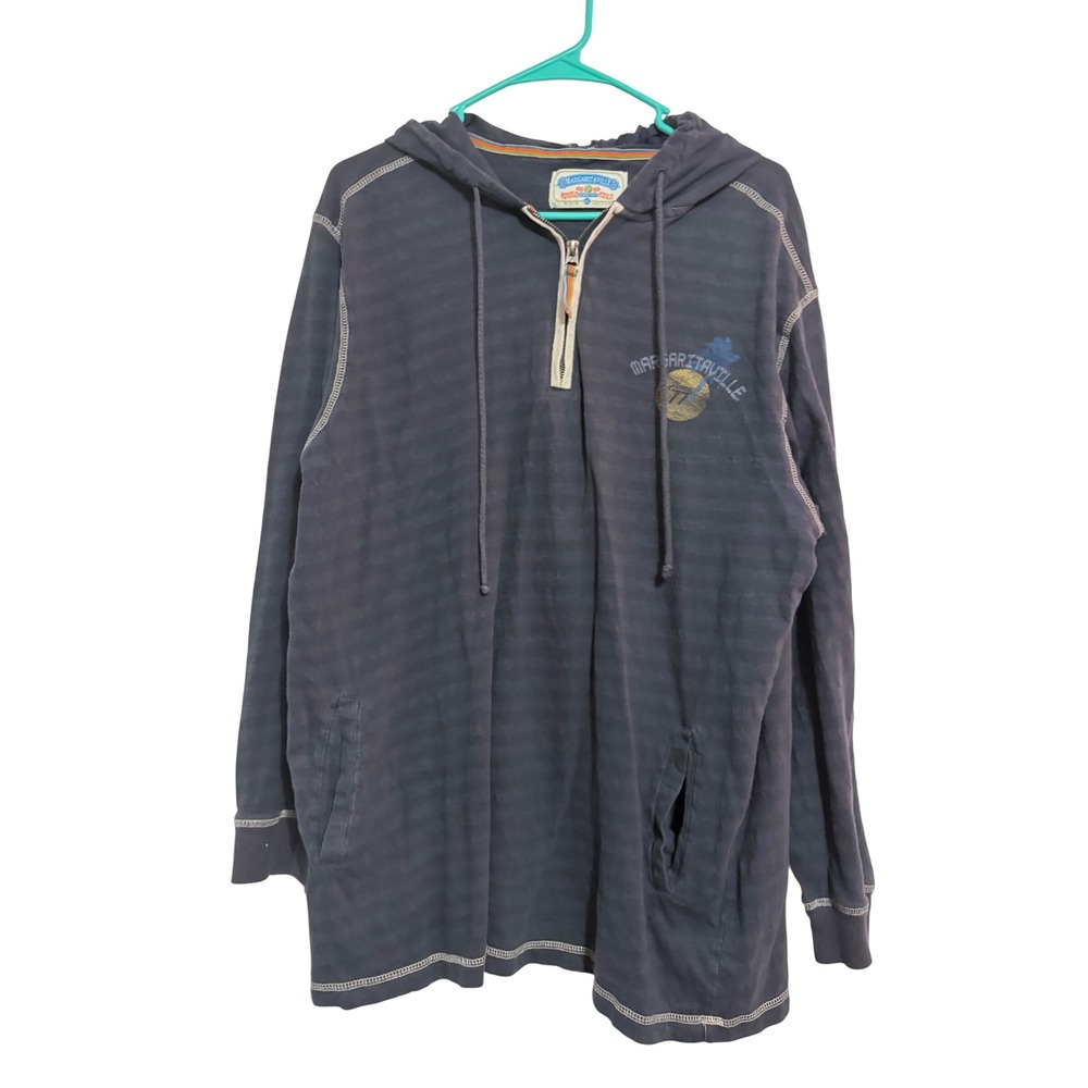 Margaritaville Hoodie 1/4 Zip Coastal Blue Striped Graphic XL Beachy Aesthetic